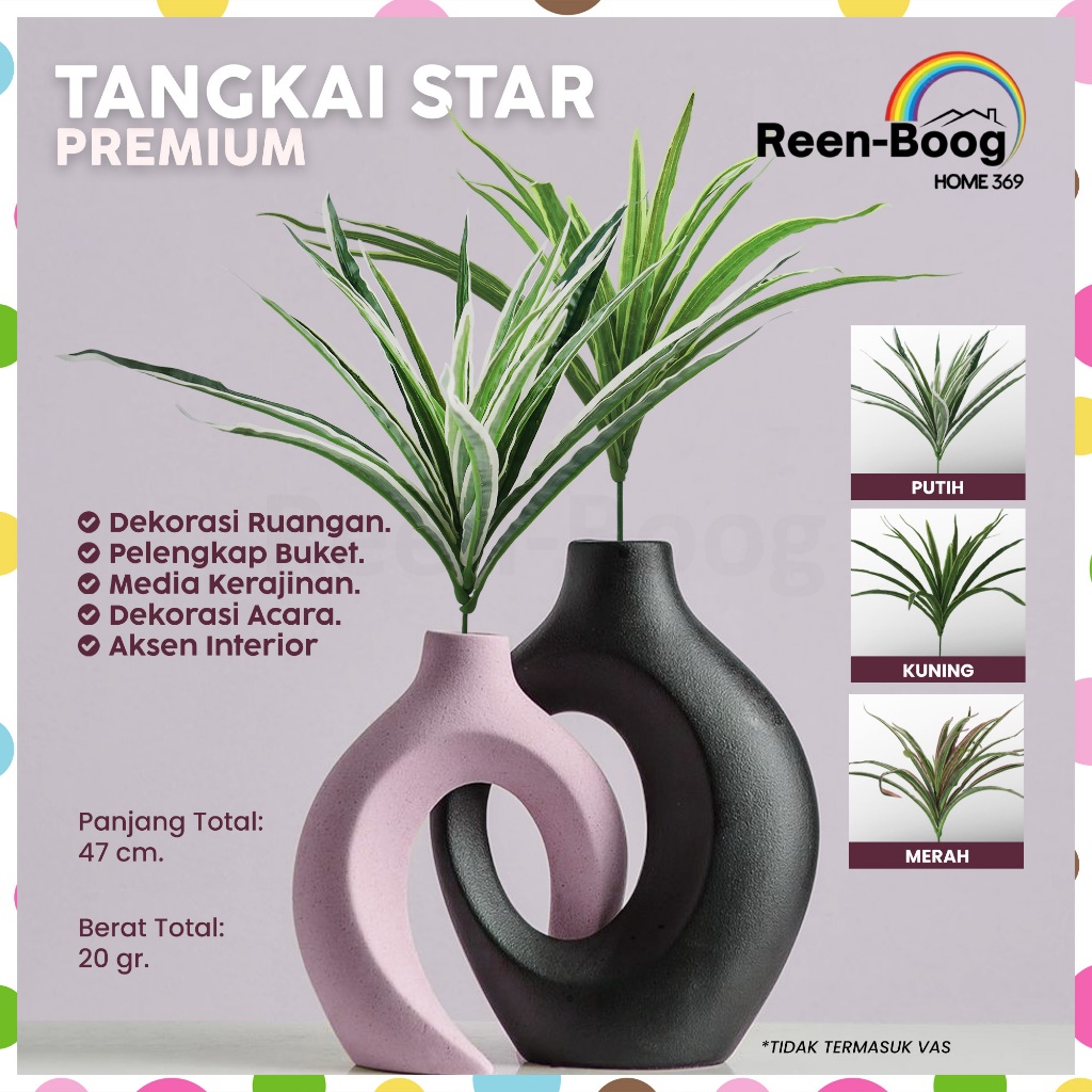 Hiasan Tangkai Star Daun Artificial Tahan Lama Anti Layu | Daun Hiasan Sudut Ruangan Kantor | Akseso