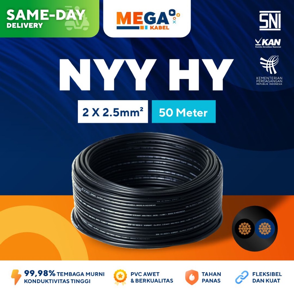 [INSTAN] Kabel Serabut Expert NYYHY 2x2.5 mm² 50 Meter - Kabel Tembaga Serabut