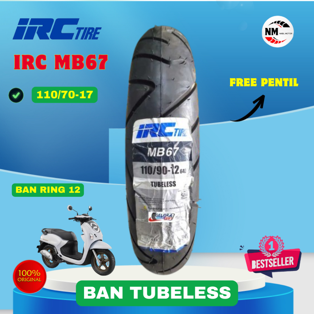 Ban Scoopy Belakang IRC 110/90-12 ( MB67 ) Tubeless Scoopy Ring 12 Ban Donat Scoopy Original