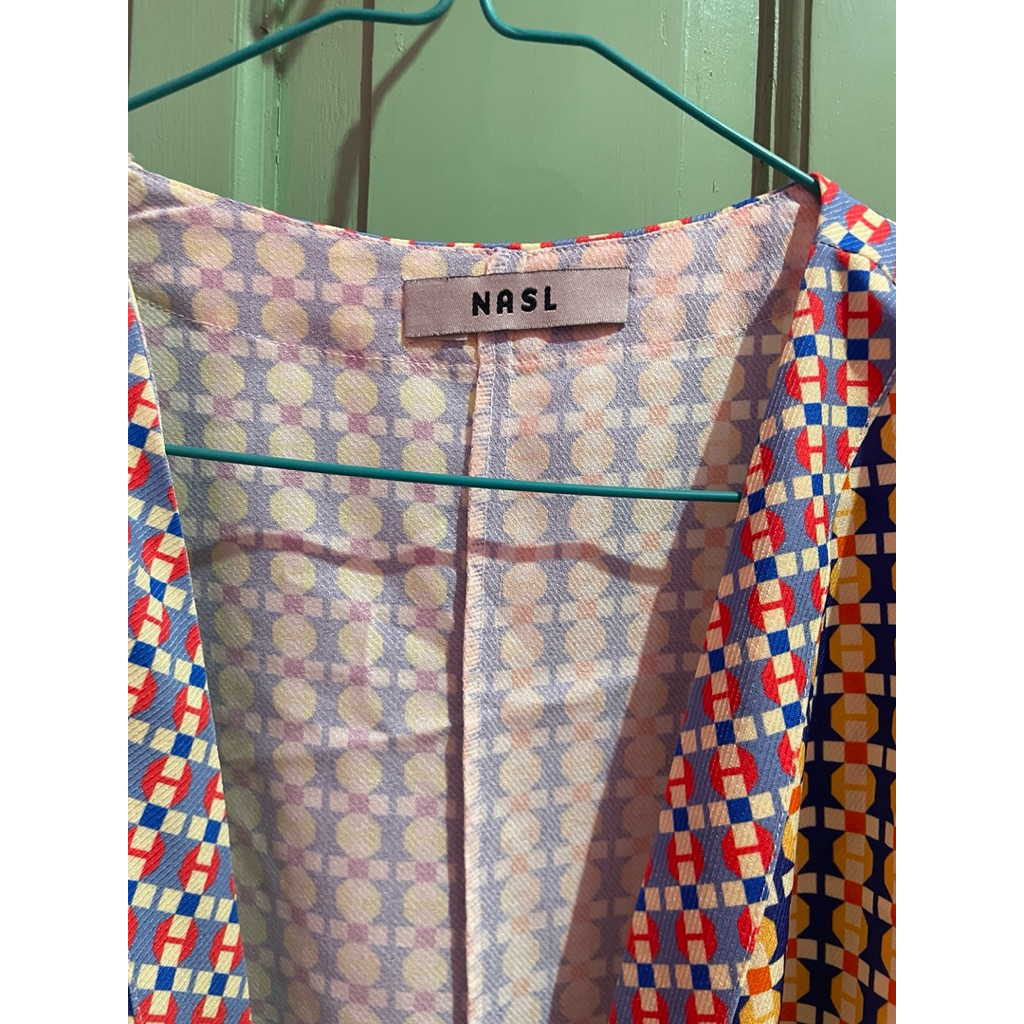 preloved wrapdress modernist print orange color NASL