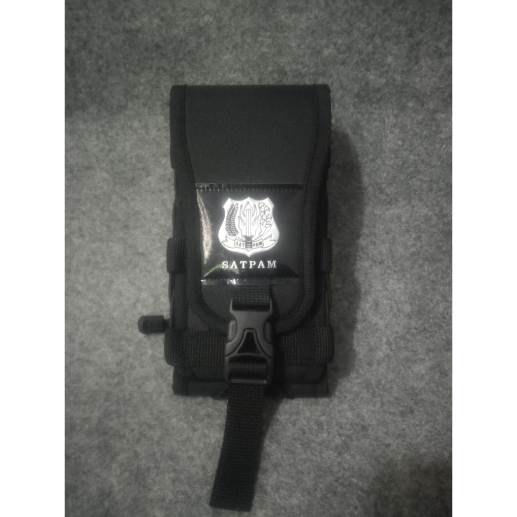 Tas Dompet handphone pinggang pria logo satpam silver
