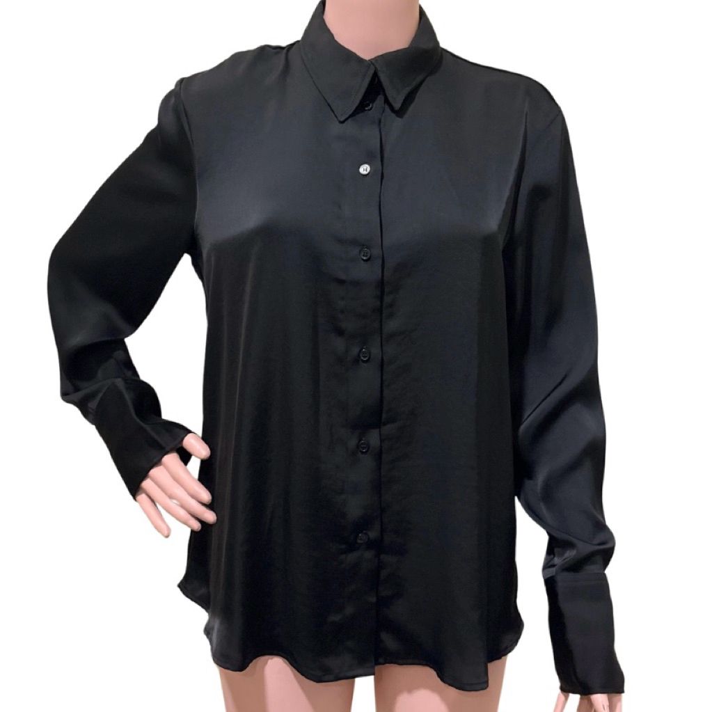 PRELOVED KEMEJA KERJA HITAM SATIN WANITA