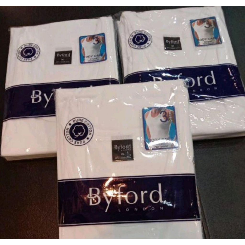 Kaos Dalam Pria Byford isi 3 pcs bahan katun | Warna Putih Singlet -