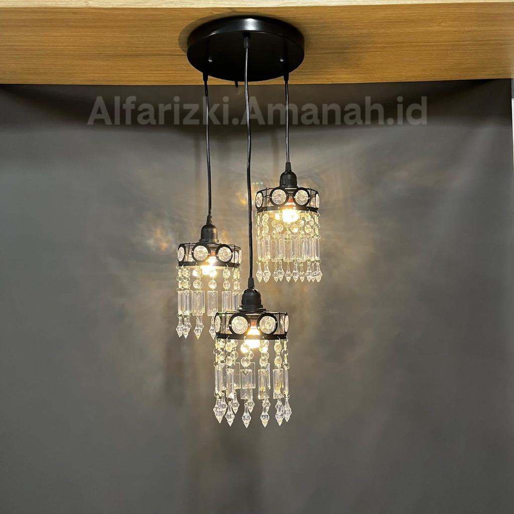 Terbaru Lampu Gantung Cristal Modern Aestetik B001 Hitam Lampu Gantung Cafe / Lampu Gantung Ruang Ta