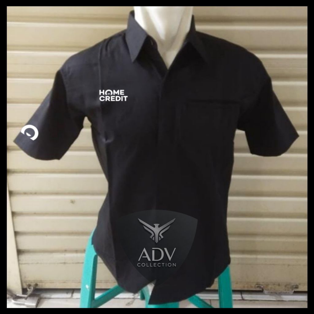 Kemeja HOME CREDIT Baju HOME CREDIT Hitam Lengan Pendek Pria Bordir