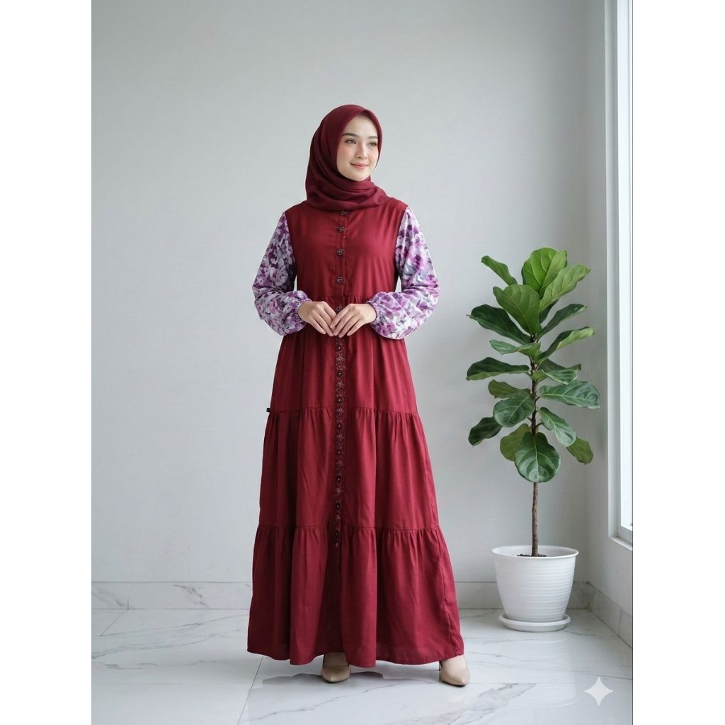 gamis shabrina tangan balon bunga