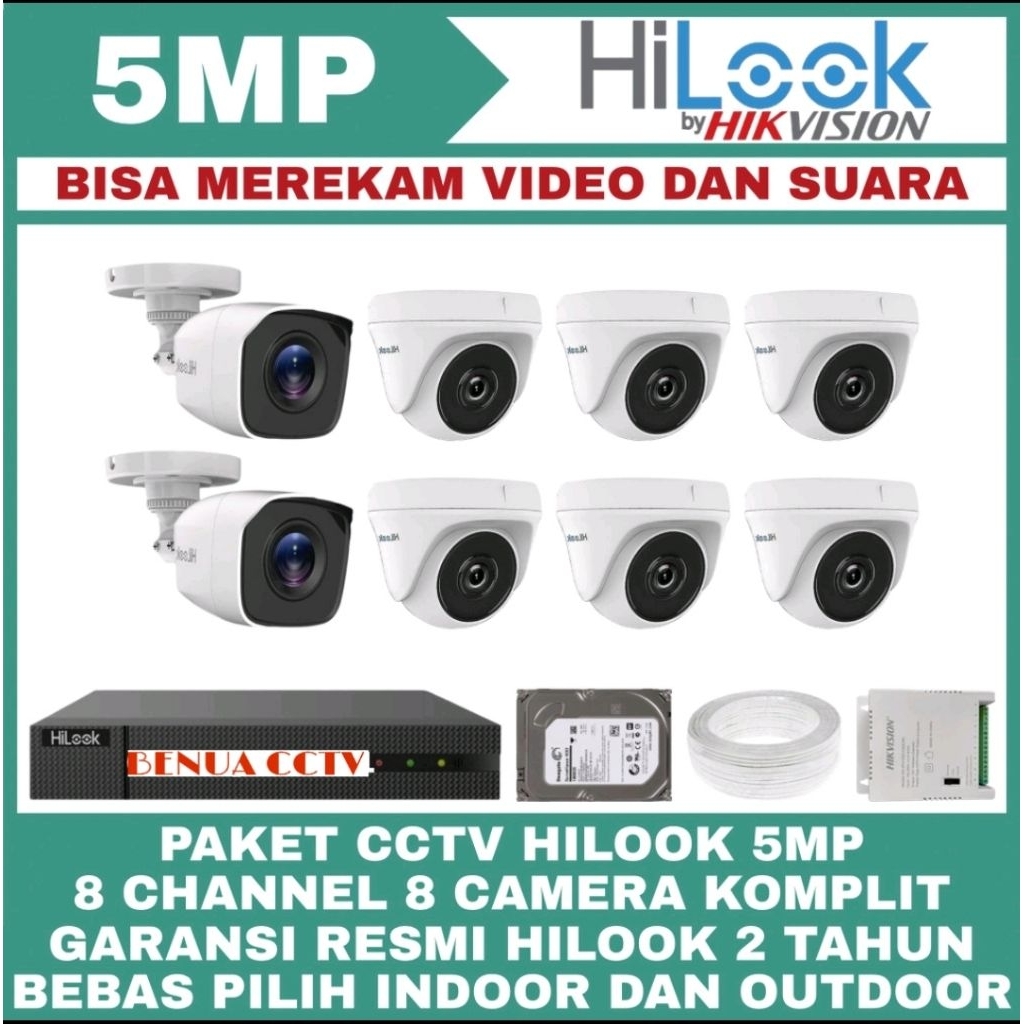 PAKET CCTV HILOOK 5MP 8 CHANNEL 8 KAMERA TURBO HDTVI CAMERA CCTV 5 MP PAKET KOMPLIT