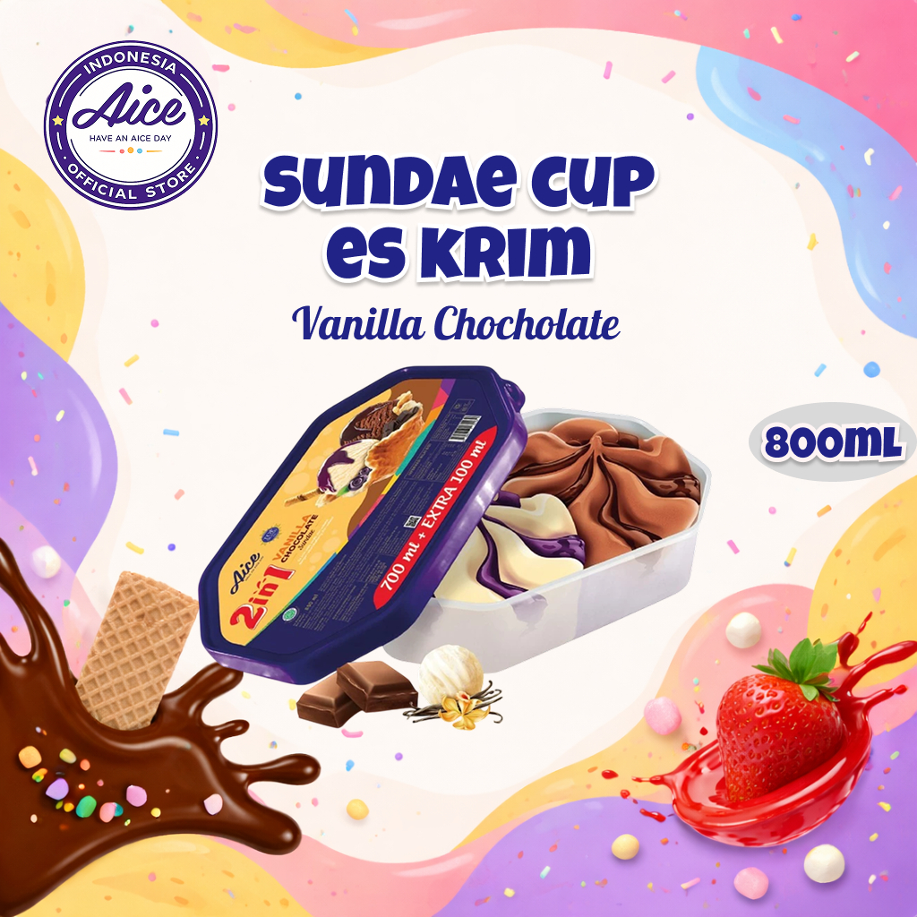 Aice Sundae Cup Es Krim 2in1 Vanilla Chocolate 800ml Cup Cupcake 1pcs 3pcs 6pcs