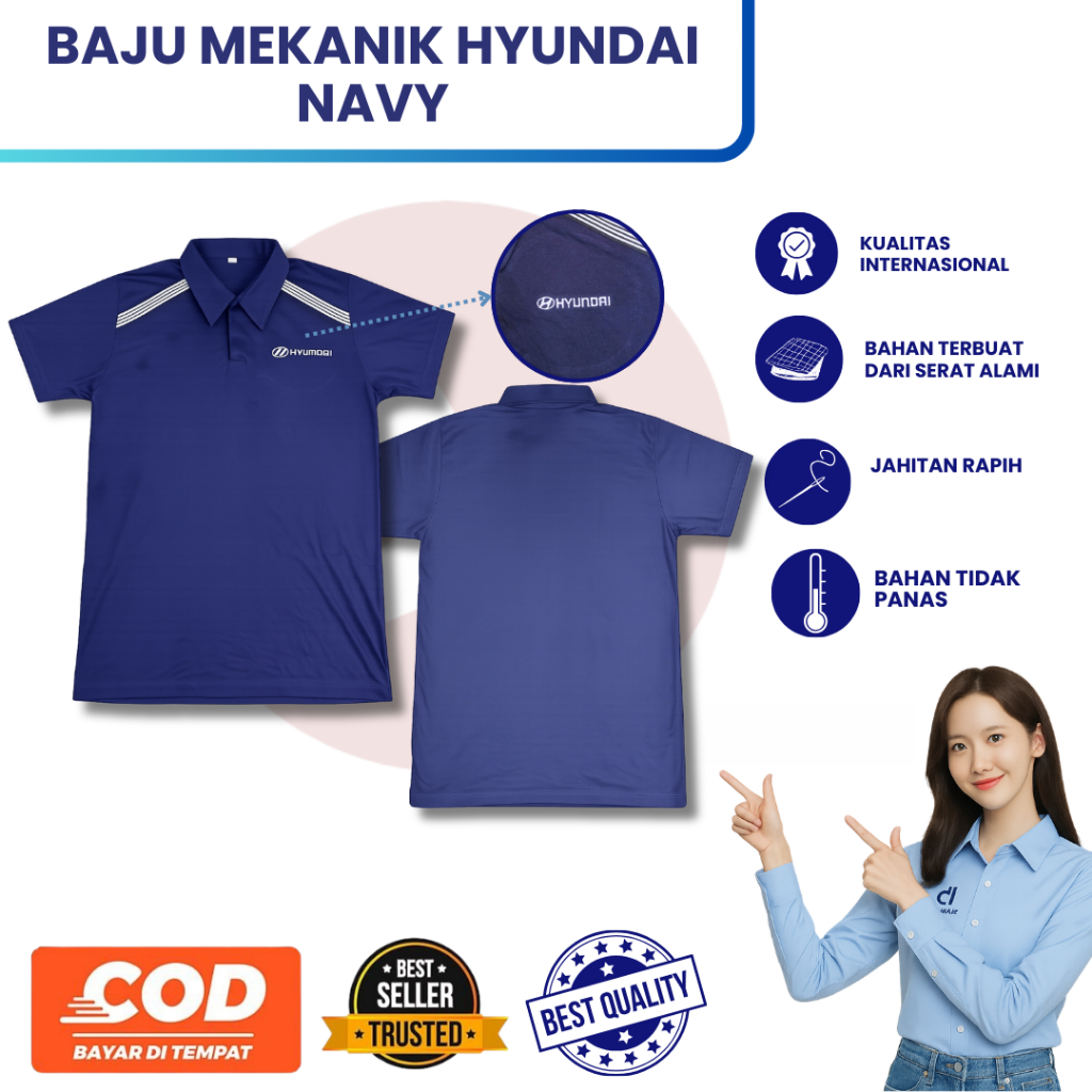 Baju mekanik hyundai Navy | Atasan hyundai  | Baju Biru dongker | Kemeja mekanik dongker