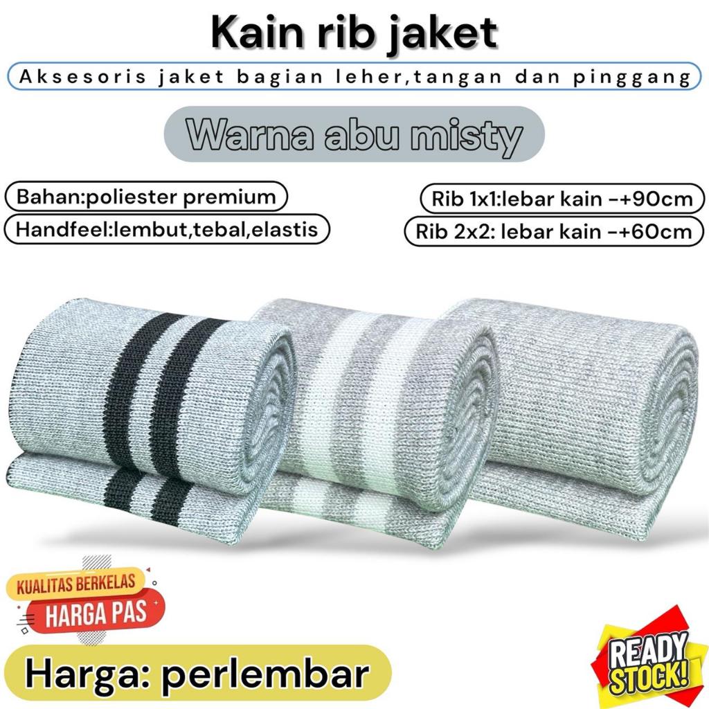 Rib jaket warna abu mysti untuk anak dan dewasa, perlembar