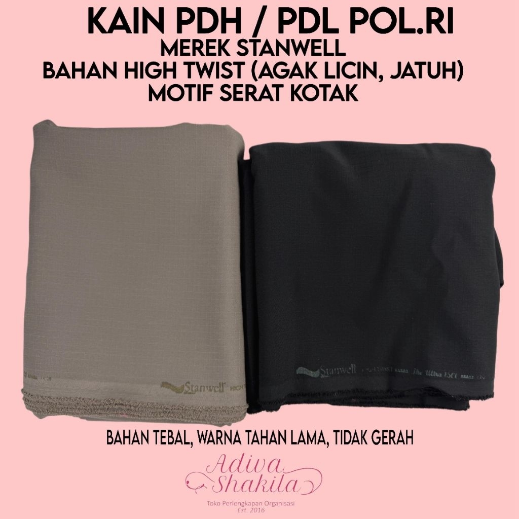 ADIVA - KAIN PDH/PDL POLRII MEREK STANWELL MOTIV KOTAK BAHAN TEBAL HALUS WARNA TAHAN LAMA