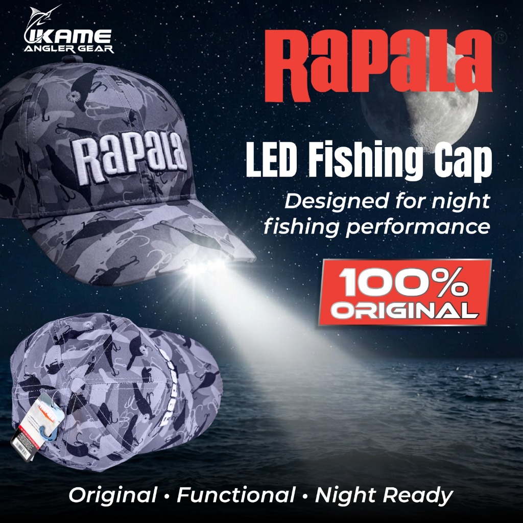 Topi Mancing Rapala LED Fishing Cap Original Topi Pancing Lampu LED Night Fishing Outdoor Snapback