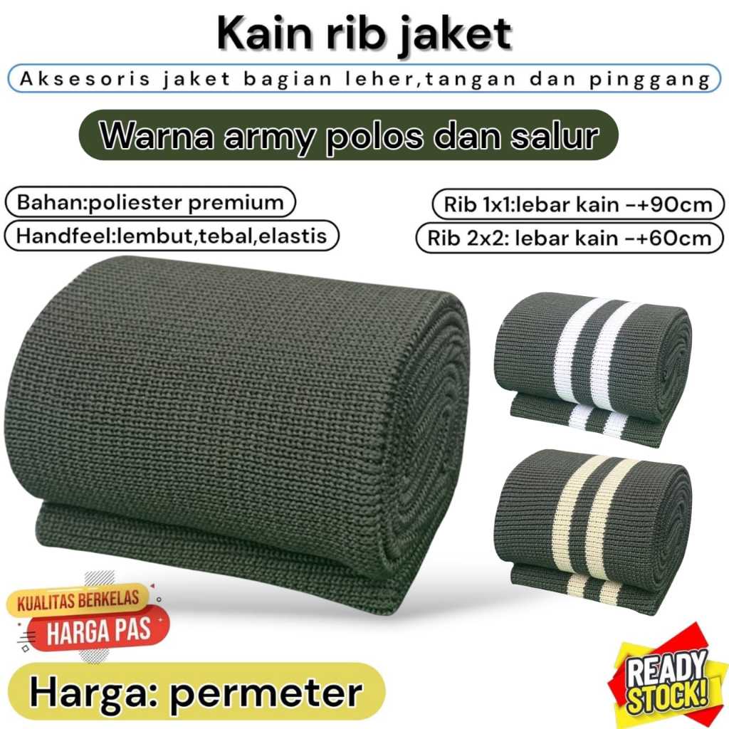 Kain rib meteran warna rmy polos salur, permeter