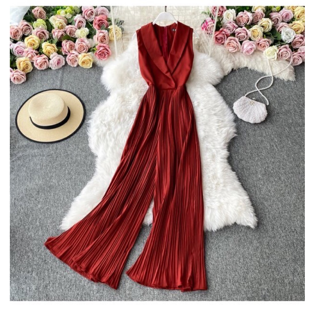 Jumpsuit Wanita Plisket Premium Korea Style Party Outfit