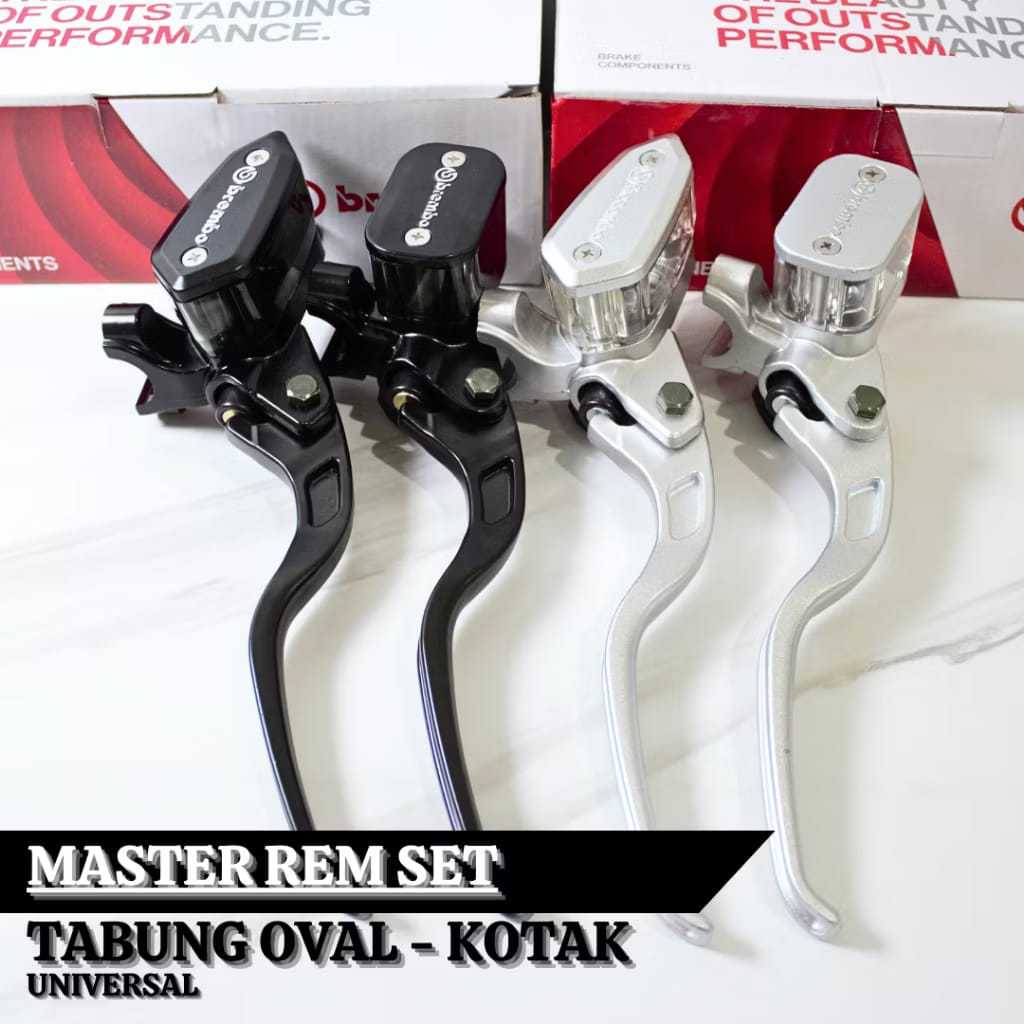 Master Rem Brembo Racing Kotak Oval Silver Set Kiri Kanan Universal CNC Aluminium Tuas Adjustable Un