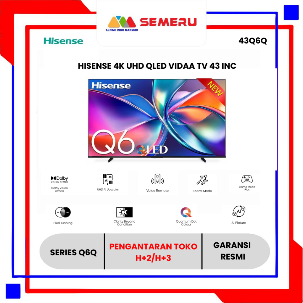 HISENSE 4K UHD QLED VIDAA TV 43 INC 43Q6Q / 50 INC 50Q6Q / 55 INC 55Q6Q KHUSUS MAKASSAR