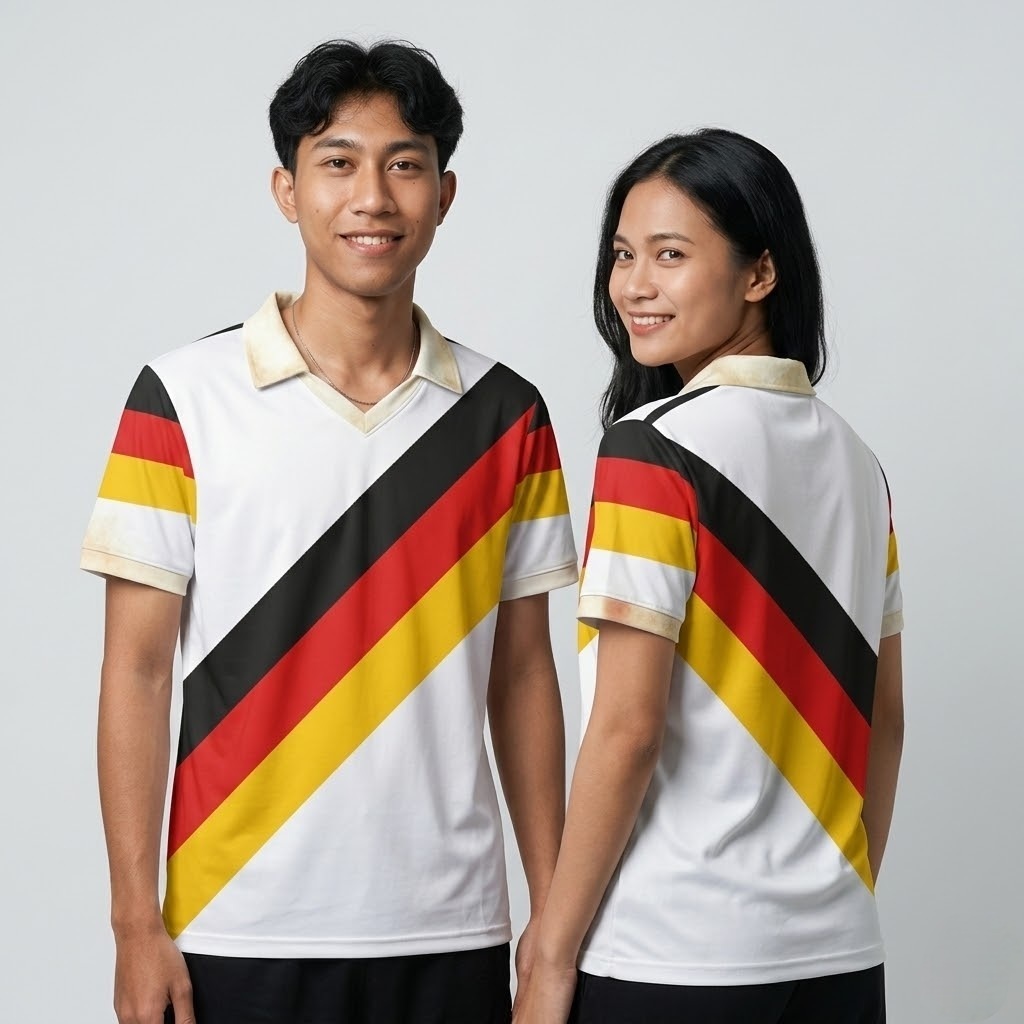 Polo Shirt Jersey Supporter Jerman Kaos Olahraga Pria Casual Fans Club V-Neck