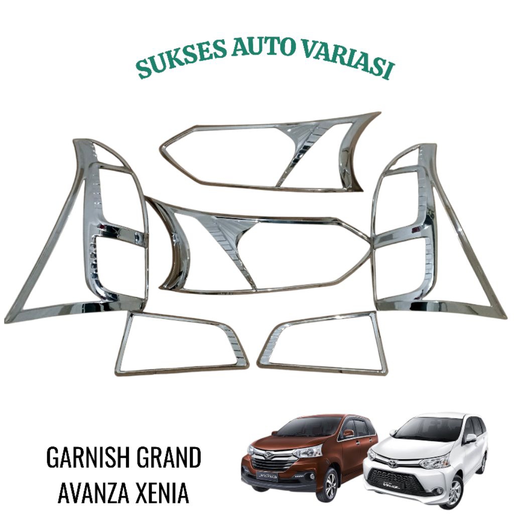 PAKET GARNISH LAMPU DEPAN BELAKANG MOBIL GRAND AVANZA XENIA VELOZ 2015-2018 CHROME