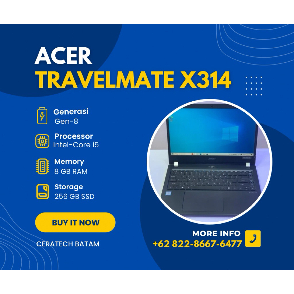 [PROMO] ACER TRAVELMATE X314 Core i5 Gen 8 RAM 8 GB SSD 256GB 15" INCH UHD NonTouch - Laptop Second 