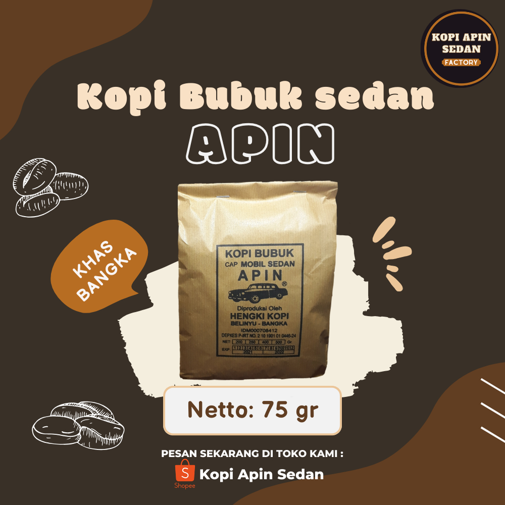 Kopi Bubuk Apin cap mobil sedan robusta 75gr hitam Fresh murni asli giling halus Indonesia Coffee or