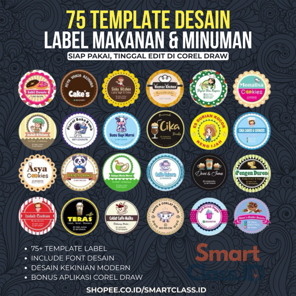 Template Desain Label Makanan dan Minuman CDR Kekinian Modern Siap Edit | Format CorelDRAW Lengkap