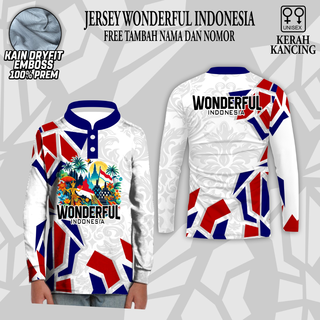Jersey polo anak kaos wonderfull indonesia baju pariwisata KAIN EMBOS PREMIUM lengan panjang
