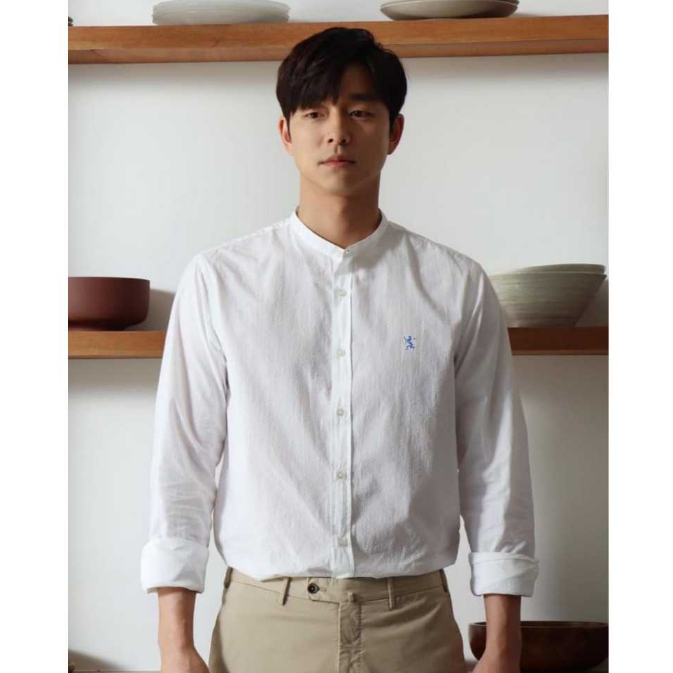 Giordano Kemeja Pria Lengan Panjang Premium Slim Fit Kerah Sanghai Kemeja Koko