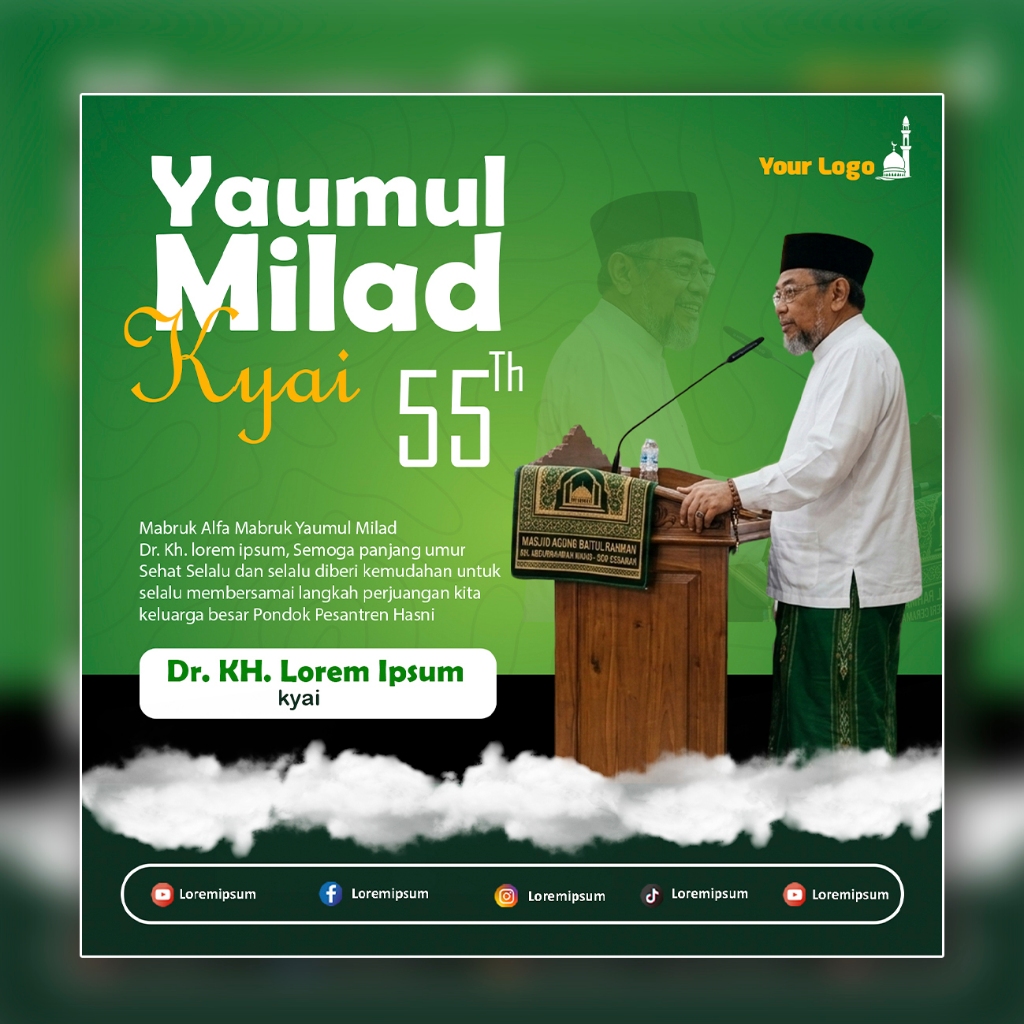 Template Ucapan Milad / Ulang Tahun Kyai – Instagram Post (Photoshop)