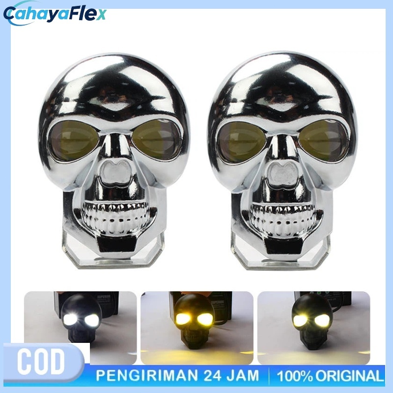 Lampu Depan Motor Tengkorak Plastik Berwarna-warni Lampu Strobo Motorcycle Universal Amber-Putih den