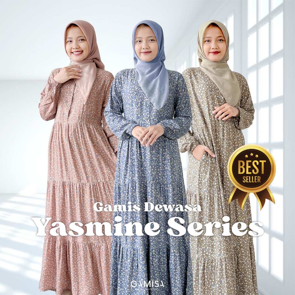 Gamis Dewasa Motif Yasmine Series By Gamisa.Id - Bahan Rayon Viscose Gamis Adem Nyaman Bisa COD