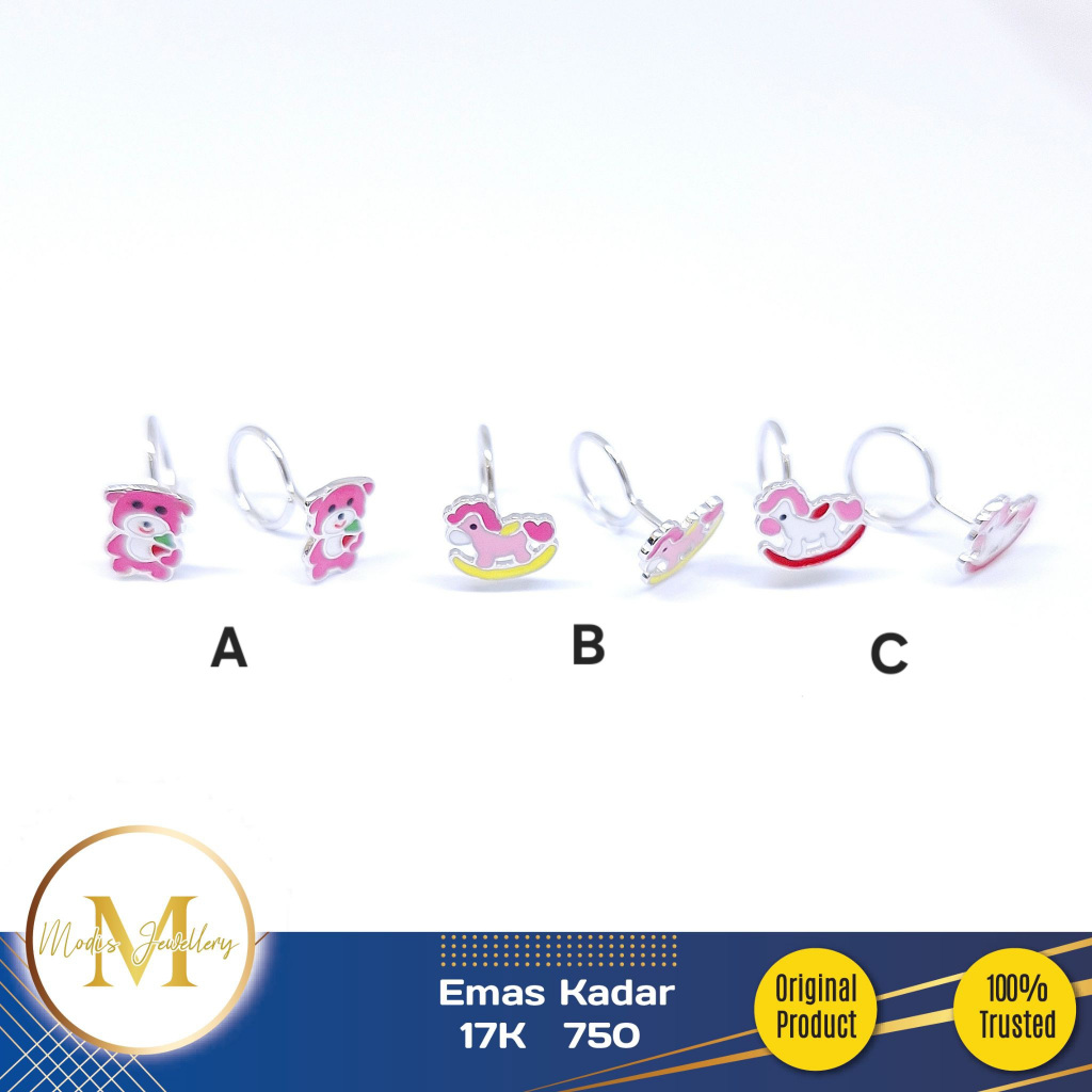 MODIS JEWELLERY - Anting Toge Karakter Putih - Emas 17k 750