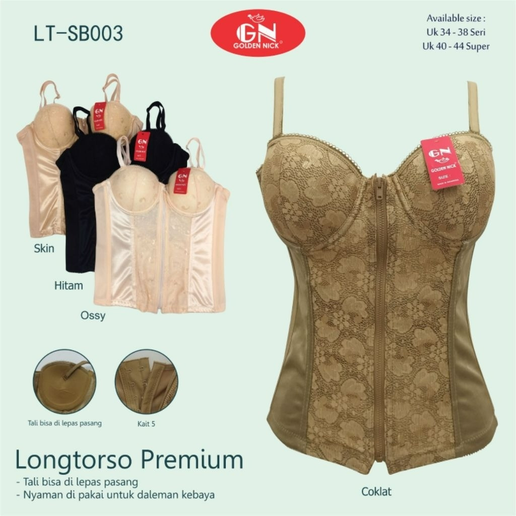 GOLDEN NICK - Longtorso Kamisol Renda Premium Korset Bra Pelangsing Daleman Kebaya untuk Wisuda
