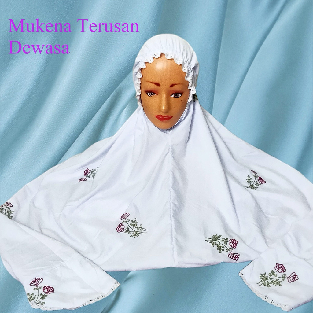 Mukena Lajuran Bordir Dewasa Terusan Katun Mikro Putih Mukenah Lajur Langsungan Rukoh Pondok Pesantr