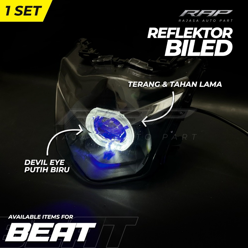 REFLEKTOR LAMPU DEPAN BEAT KARBU BILED EYE RED/LAMPU DEPAN BILED BEAT KARBU SMOKE CLEAR