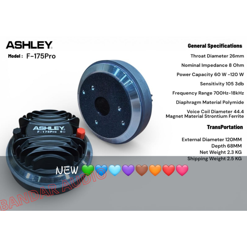 Speaker Tweeter Ashley F175 Pro Speaker Komponen 8 Ohm Speaker Tweeter Ashley