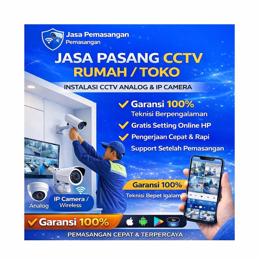 Jasa Pasang CCTV Rumah / Toko | Instalasi CCTV Analog & IP Camera | Setting Online HP Android iOS