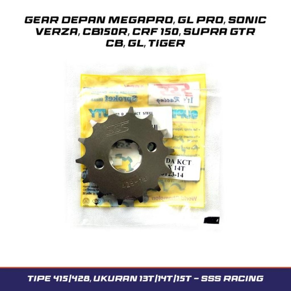 Gear Depan SSS Honda KCT GL Megapro CB100 CBR150 Tipe 428/415 Ukuran 13 14 15 16