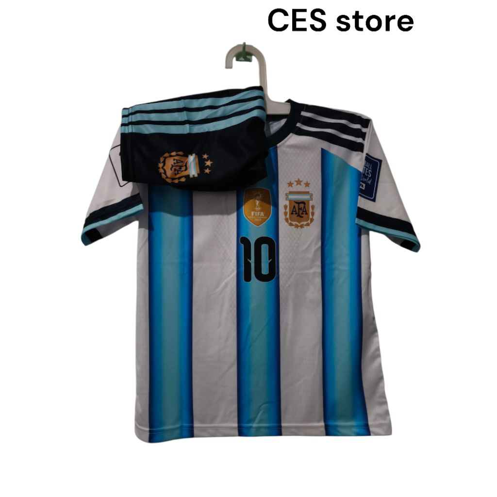 jersey setelan baju bola anak argentina messi auri sport