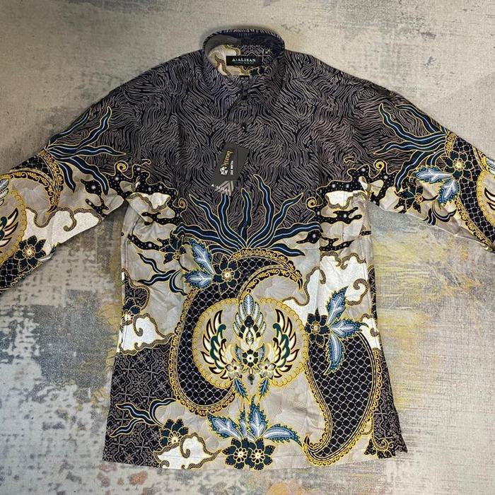 Kemeja Batik Alisan Slimfit Lengan Panjang Motif Tosca Biru Maroon Hitam