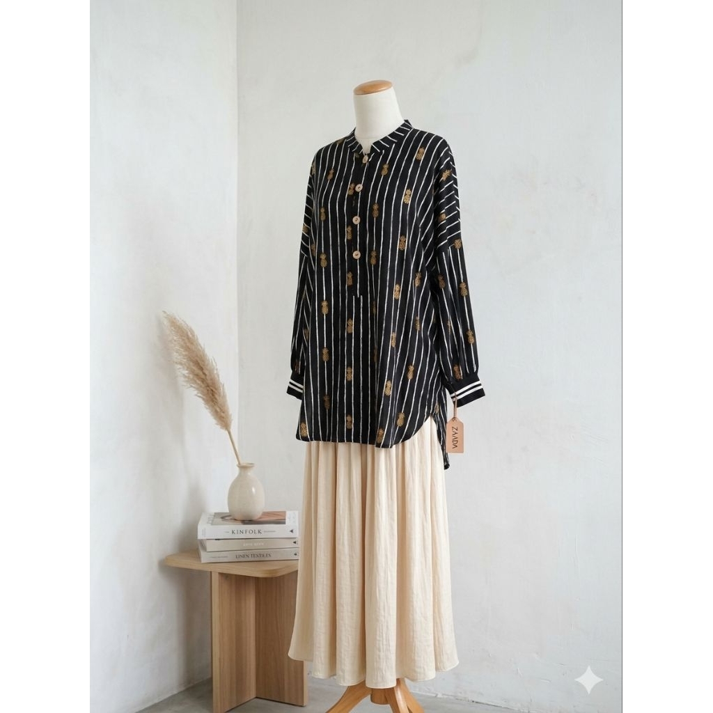 Tunik wanita motif garis kekinian