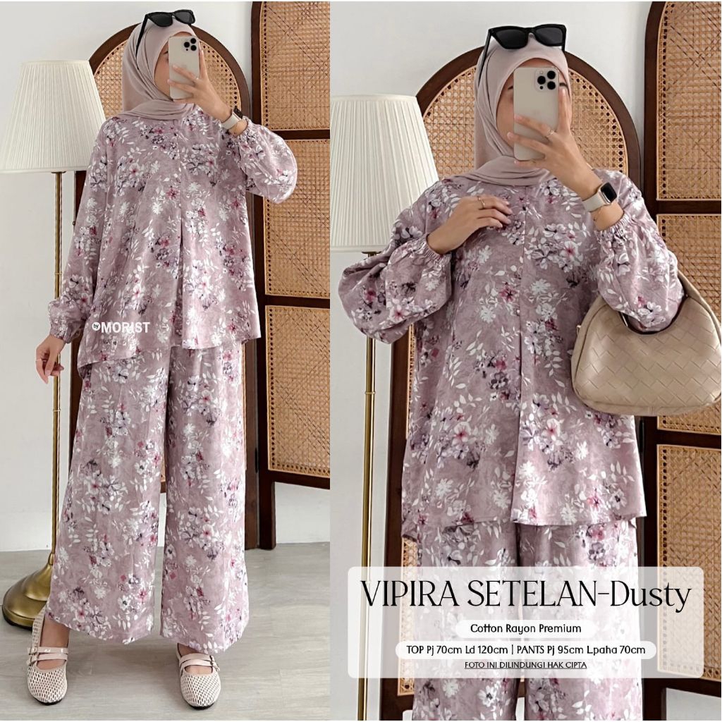 Vipira Set original Morist setelan wanita oneset muslim bahan katun rayon
