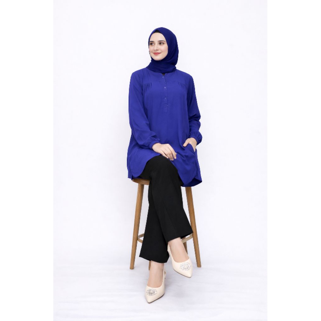 ATASAN WANITA JUMBO BLUS BIG SIZE BLOUSE POLOS BIRU ELEKTRIK M.L.XL.3L.4L.5L.6L