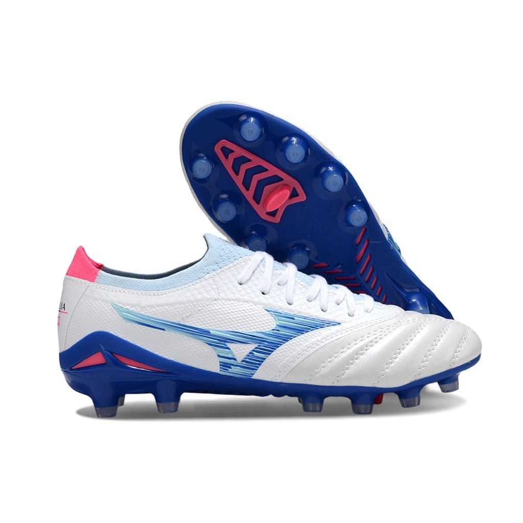 Sepatu Sepak Bola Mizuno Morelia Neo 4 Beta White Blue Pink FG