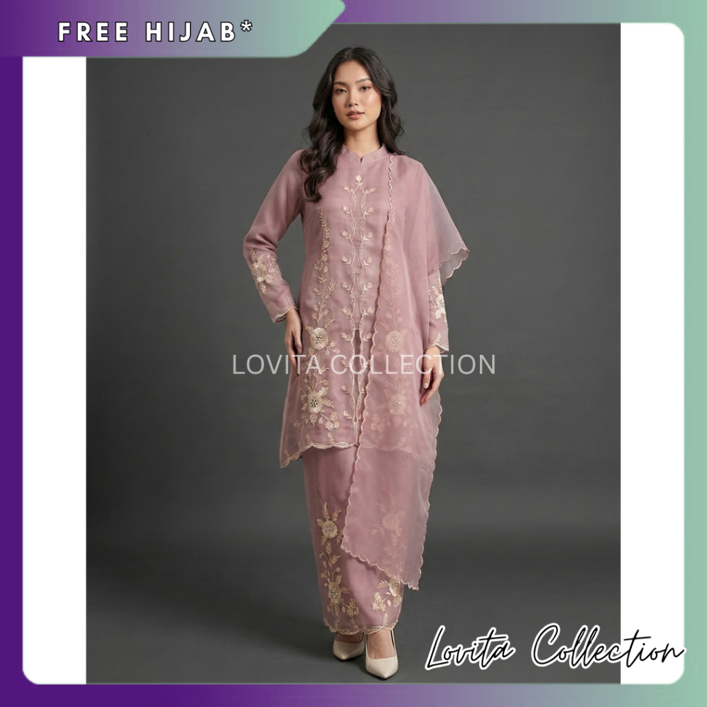 COD - ONE SET KEBAYA KURUNG MELAYU ORGANZA Dan Selendang Bordir / Baju Kurung Organza / Setelan Baju