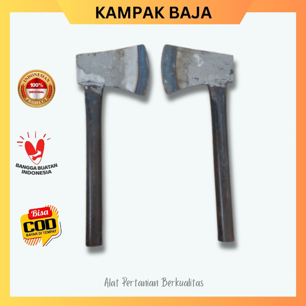 Kampak Baja Per Asli Gagang Pipa Besi Las Kuat Anti Copot Kapak Pembelah Kayu Cacah Tulang Tajam