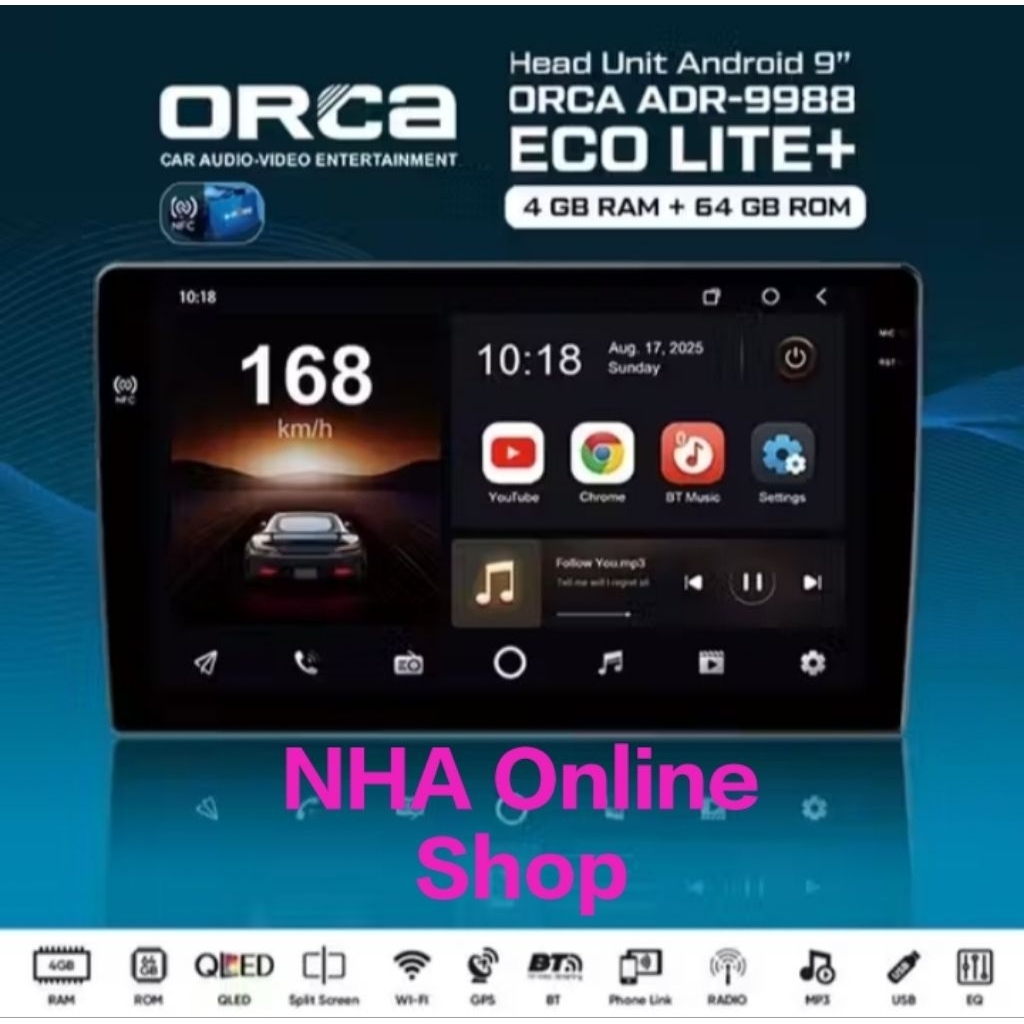 Head unit android ORCA ADR-9988 ECO LITE+ NFC 9inch