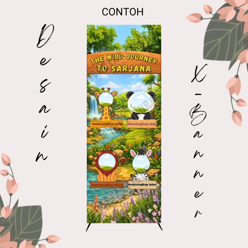 X Banner Wisuda Custom / Banner Sidang / Banner Ulang Tahun - Free Desain & Tiang