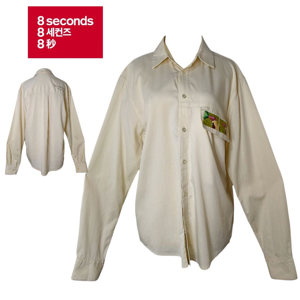 8 SECONDS Beige Cotton Shirt Long Sleeve Single Pocket Size M