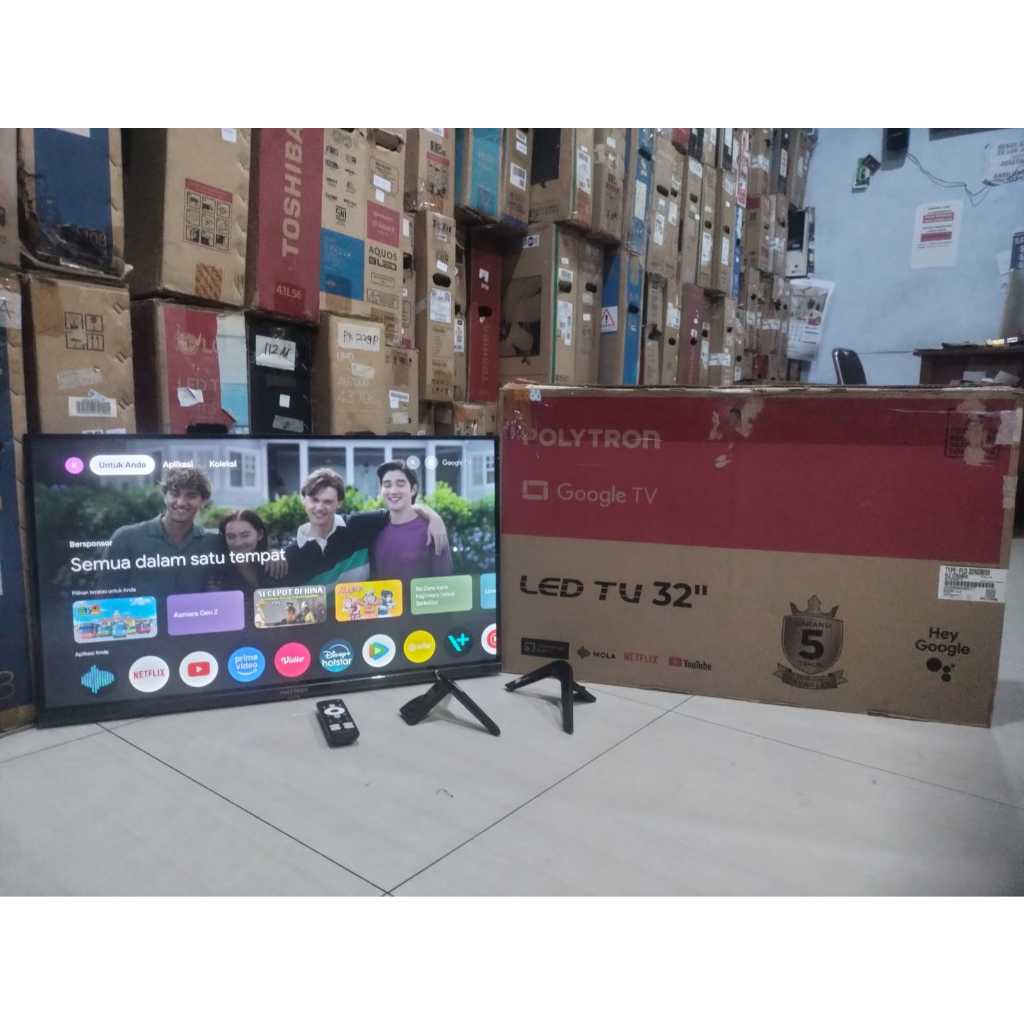 GOOGLE TV LED POLYTRON 32 INC HD NETFLIX YOUTUBE SUDAH DIGITAL TANPA STB (7376R)