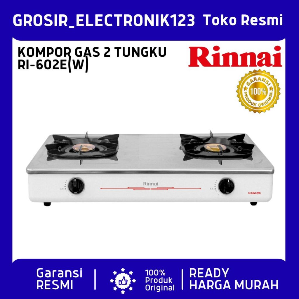 KOMPOR GAS 2 TUNGKU RINNAI RI-602E(W) RINNAI RI 602E (W) WARNA PUTIH